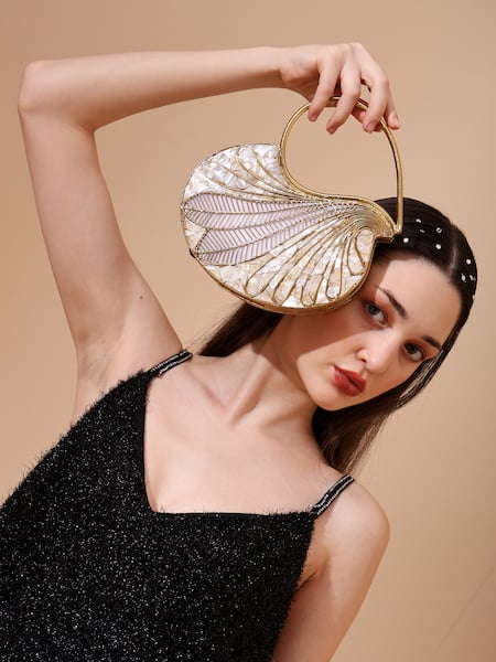 Nazaakat By Samara Singh Golden Mother Of Pearl Clutch Bag 