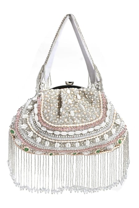 Nazaakat By Samara Singh Luminous White Beaded Batua Bag 