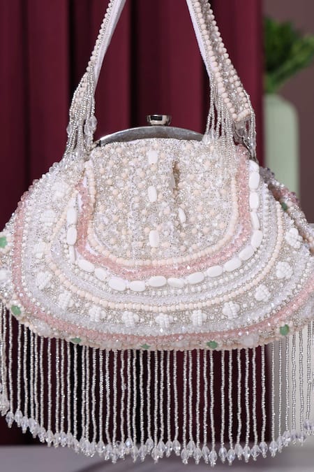 Nazaakat By Samara Singh Luminous White Beaded Batua Bag 