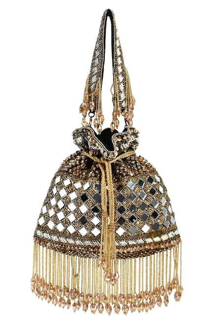 Nazaakat By Samara Singh Rich Mehroon Mirror Work Potli Bag 