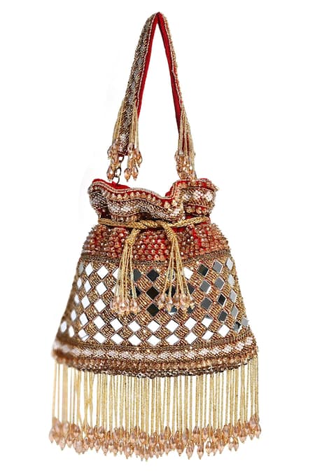 Nazaakat By Samara Singh Radiant Red Mirror Work Potli Bag 
