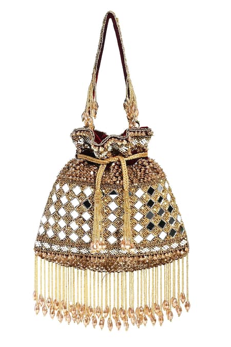 Nazaakat By Samara Singh Striking Black Mirror Work Potli Bag 