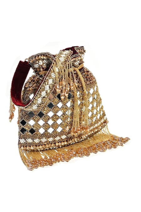 Nazaakat By Samara Singh_Black Mirrors, Beads Striking Work Potli Bag _Online_at_Aza_Fashions