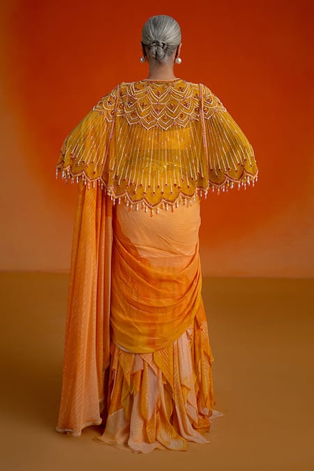 Shashank Arya Floral Print Pre-Draped Saree Set 