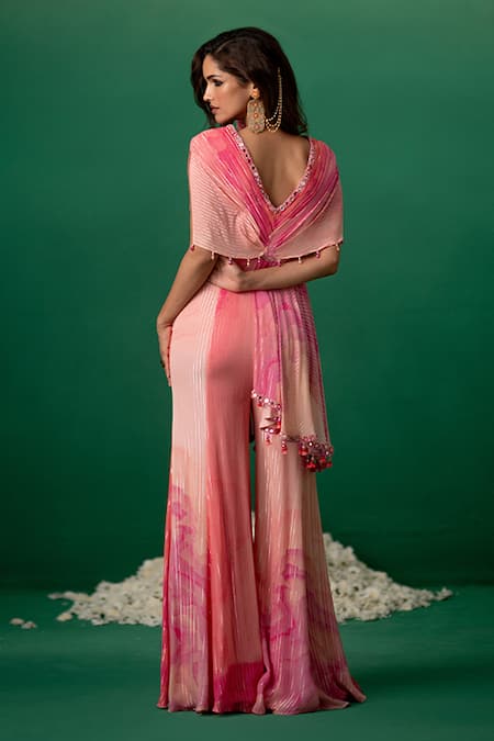 Shashank Arya Pink Digital Print Jumpsuit with Embellishments 
