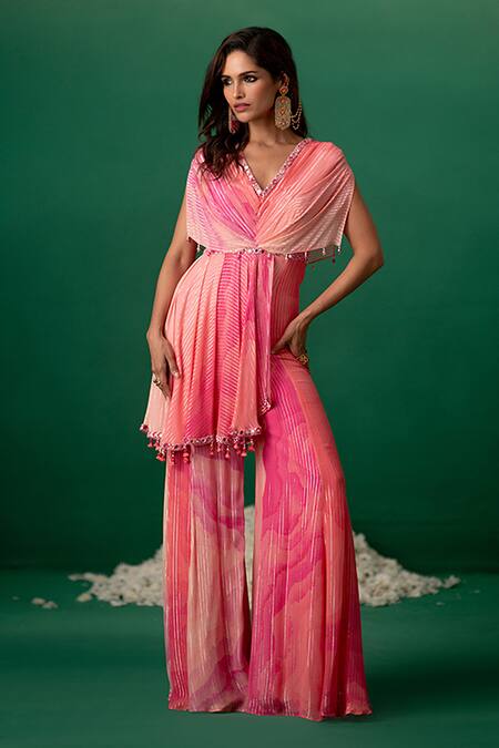Buy Shashank Arya Pink Georgette Crystals, Pearls Digital Print Jumpsuit With Embellishments Online at Aza Fashions Buy_Shashank Arya_Pink Georgette Crystals, Pearls Digital Print Jumpsuit With Embellishments _Online_at_Aza_Fashions