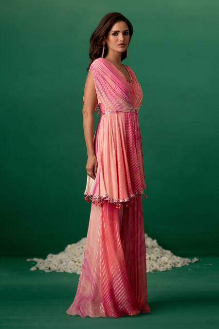 Shop Shashank Arya Pink Georgette Crystals, Pearls Digital Print Jumpsuit With Embellishments Online at Aza Fashions Shop_Shashank Arya_Pink Georgette Crystals, Pearls Digital Print Jumpsuit With Embellishments _Online_at_Aza_Fashions