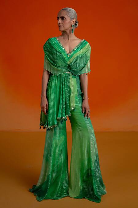 Shashank Arya Green Georgette Crystals, Pearls V-neck Designer Jumpsuit Online at Aza Fashions Shashank Arya_Green Georgette Crystals, Pearls V-neck Designer Jumpsuit _Online_at_Aza_Fashions