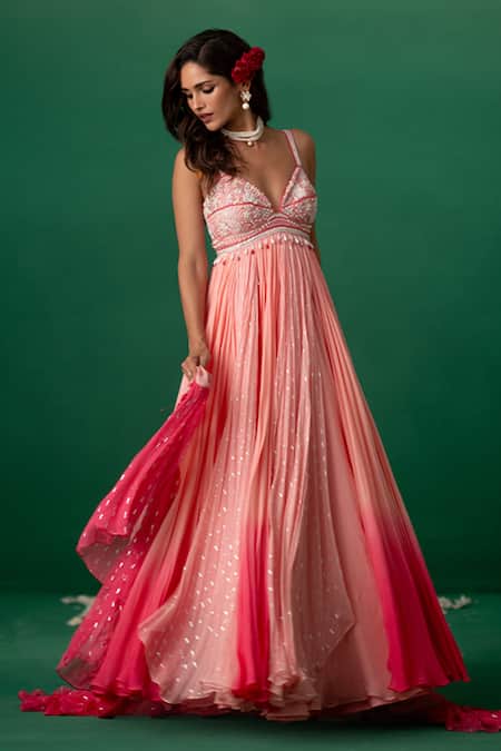 Buy Shashank Arya Pink Georgette, Chiffon Crystals, Pearls, Beads V-neck Embellished Anarkali Set Online at Aza Fashions Buy_Shashank Arya_Pink Georgette, Chiffon Crystals, Pearls, Beads V-neck Embellished Anarkali Set _Online_at_Aza_Fashions