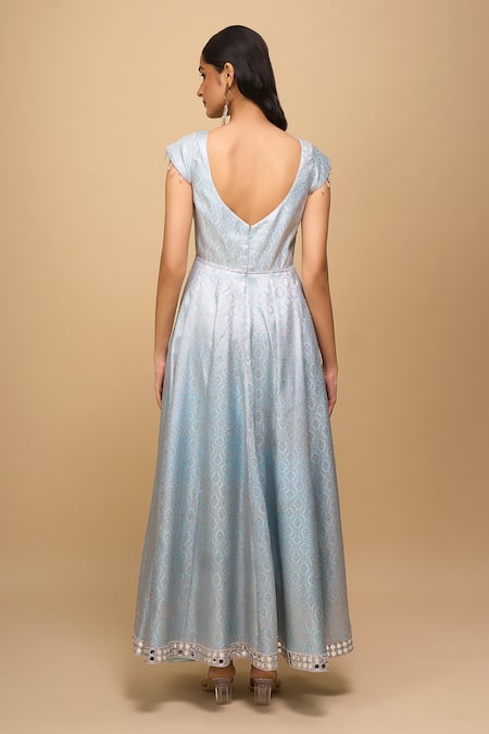 Samyukta Singhania Ice-Blue Brocade Anarkali Dress 