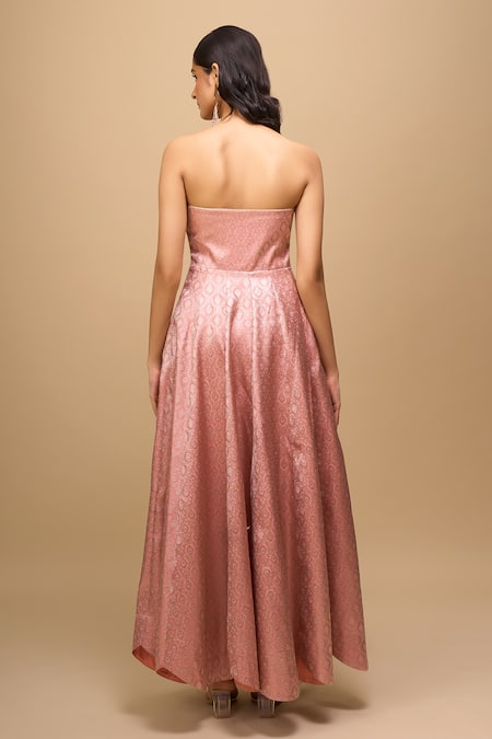 Samyukta Singhania Peach Brocade Padded Anarkali Dress 