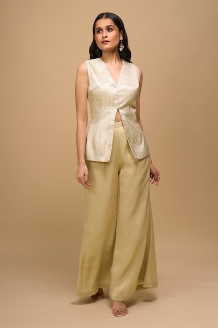 Samyukta Singhania Mint Green Brocade Top & Pant Set 