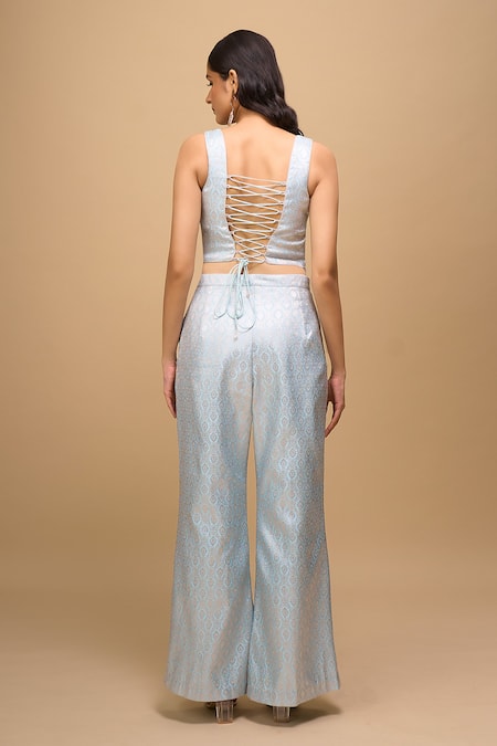 Samyukta Singhania Ice-Blue Brocade Top & Pant Set 