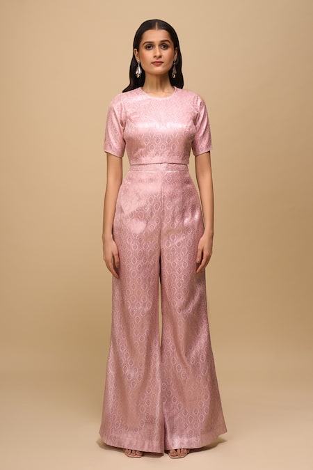 Buy Samyukta Singhania Blush Brocade Round Neck Pink Top And Pant Set Buy_Samyukta Singhania_Blush Brocade Round Neck Pink Top And Pant Set