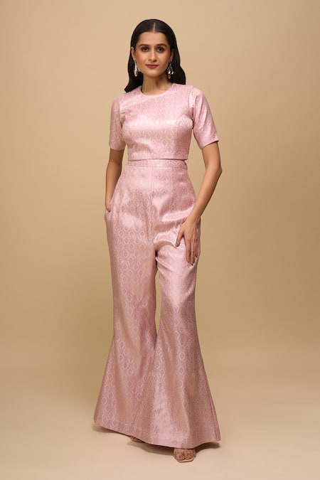 Samyukta Singhania Blush Pink Brocade Top & Pant Set 