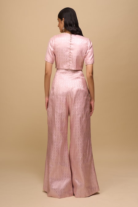 Samyukta Singhania Blush Pink Brocade Top & Pant Set 