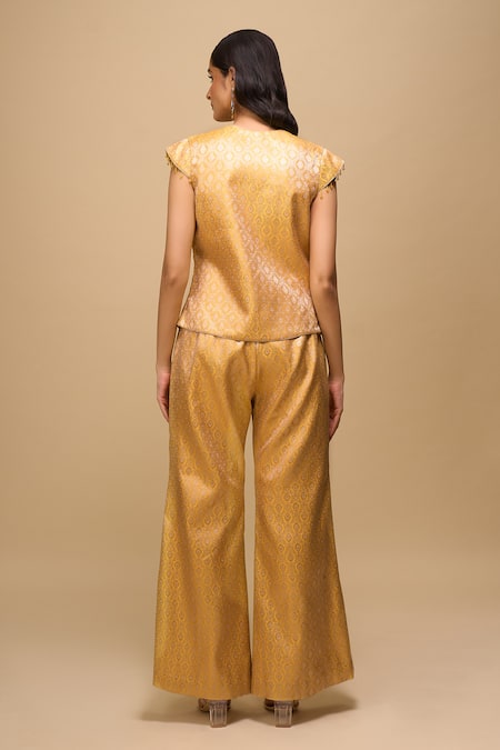 Samyukta Singhania Mustard Yellow Brocade Top & Pant Set 