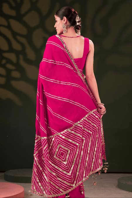 Muskann Kapadiaa Rose Pink Gota Patti Saree Set 