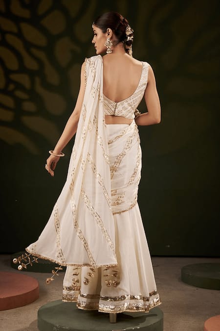 Muskann Kapadiaa Ivory Gota Patti Pre-Draped Saree Set 