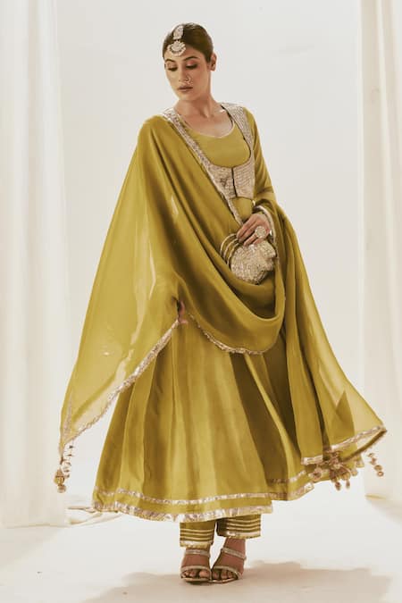 Muskann Kapadiaa Olive Green Gota Patti Anarkali Set 