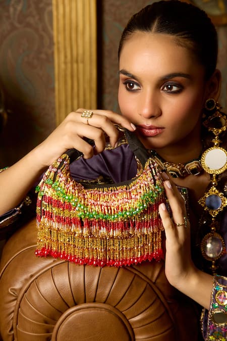 Forever Noor Faiza Boat Bag in Multi Red Gold 