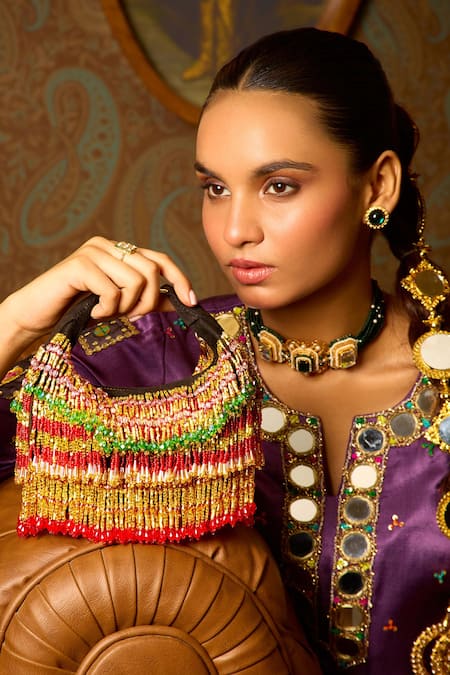Forever Noor Faiza Boat Bag in Multi Red Gold 