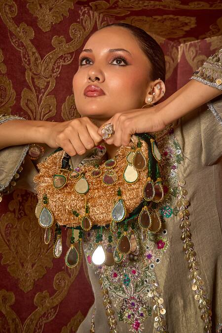 Forever Noor Green Seher Boat Bag Online at Aza Fashions Forever Noor_Green Seher Boat Bag _Online_at_Aza_Fashions