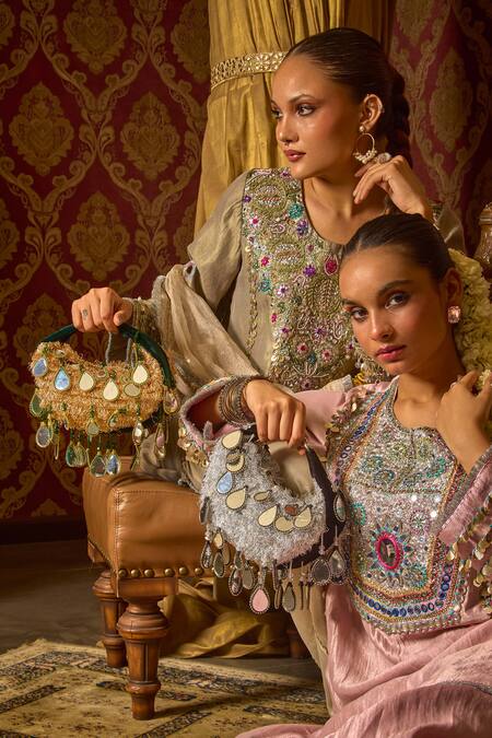 Shop Forever Noor Green Seher Boat Bag Online at Aza Fashions Shop_Forever Noor_Green Seher Boat Bag _Online_at_Aza_Fashions