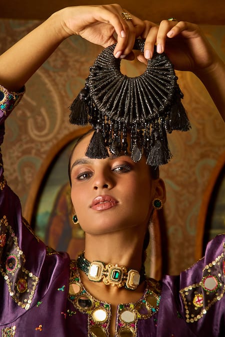 Buy Forever Noor Black Tassels Kala Mini Rhinestone Bag Online at Aza Fashions Buy_Forever Noor_Black Tassels Kala Mini Rhinestone Bag _Online_at_Aza_Fashions