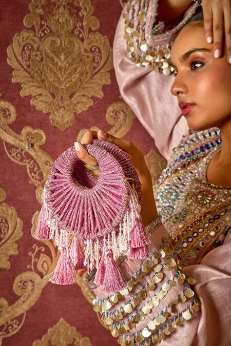 Forever Noor Pink Beads, Tassels The Kala Mini Designer Bag Online at Aza Fashions Forever Noor_Pink Beads, Tassels The Kala Mini Designer Bag _Online_at_Aza_Fashions