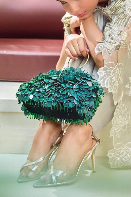 Forever Noor Green Applique Lucid Lush Cloud Bag Online at Aza Fashions Forever Noor_Green Applique Lucid Lush Cloud Bag _Online_at_Aza_Fashions