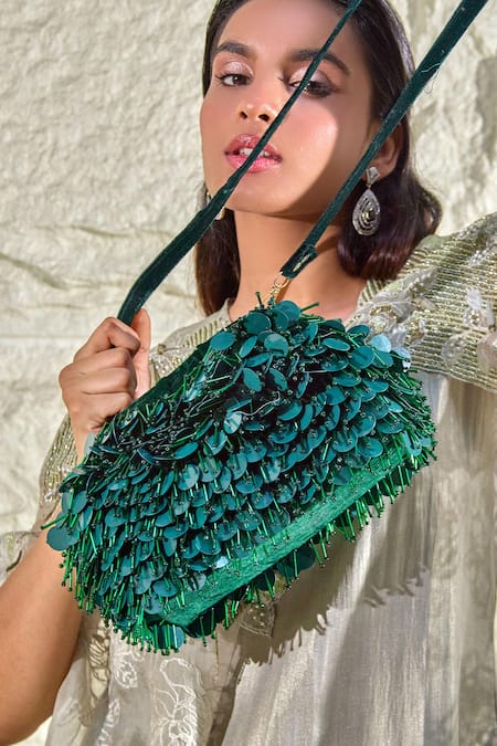 Buy Forever Noor Green Applique Lucid Lush Cloud Bag Online at Aza Fashions Buy_Forever Noor_Green Applique Lucid Lush Cloud Bag _Online_at_Aza_Fashions