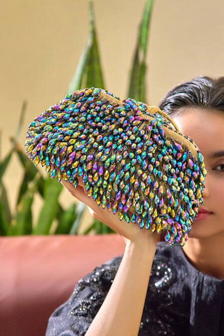 Buy_Forever Noor_Multi Color Beads Disco Drizzle Cloud Handbag _Online_at_Aza_Fashions