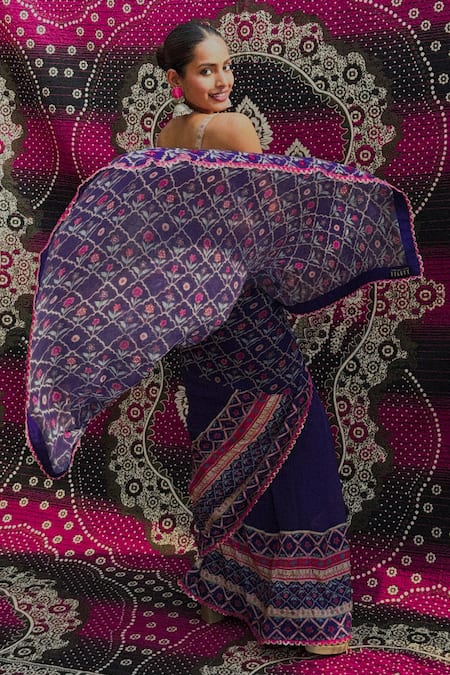 Aaryaa By Kashveen Kohli Purple Chiffon Designer Saree & Blouse Set 