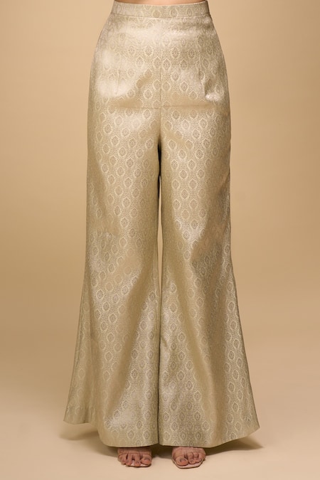 Buy_Samyukta Singhania_Mint Brocade Halter Neck Green Top And Pant Set _Online_at_Aza_Fashions