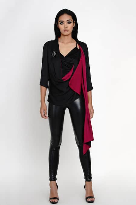 Angry Owl Black Modal Open Neck Placement Owl Embroidered Cape 