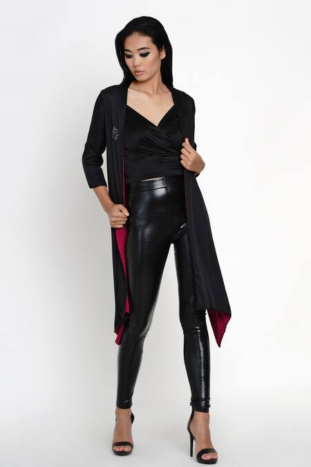 Shop Angry Owl Black Modal Open Neck Placement Owl Embroidered Cape Online at Aza Fashions Shop_Angry Owl_Black Modal Open Neck Placement Owl Embroidered Cape _Online_at_Aza_Fashions