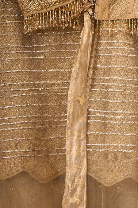 Buy Tarun Tahiliani Gold Silk Sequins, Embroidery Square Neck Saree With Blouse Buy_Tarun Tahiliani_Gold Silk Sequins, Embroidery Square Neck Saree With Blouse