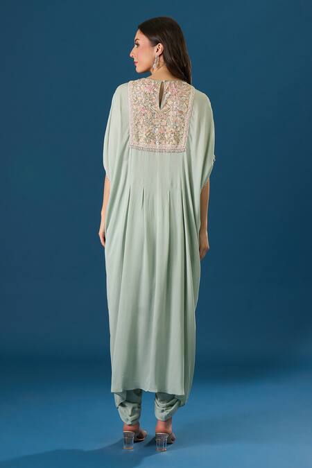 Buy_Tarun Tahiliani_Green Embroidery, Beads Round Neck Blush Kurta Set _Online_at_Aza_Fashions