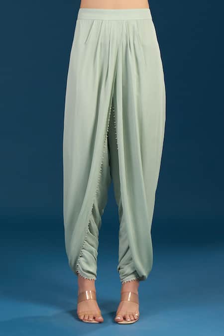 Buy_Tarun Tahiliani_Green Embroidery, Beads Round Neck Blush Kurta Set 