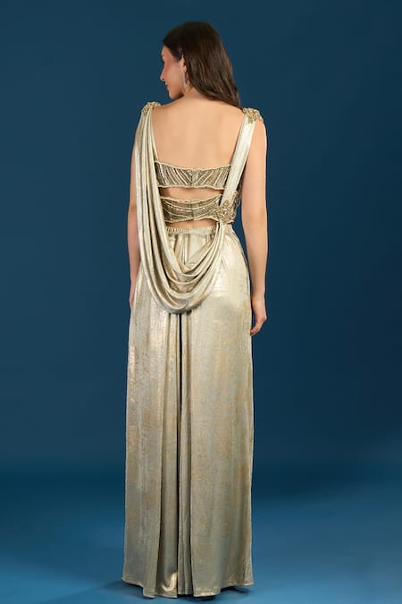 Tarun Tahiliani Jade Gold Bustier Trouser Set 