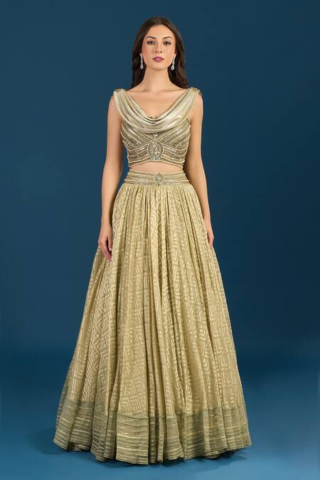 Buy Tarun Tahiliani Gold Beads, Embroidery, Sequins Jade Skirt Bustier Set Online at Aza Fashions Buy_Tarun Tahiliani_Gold Beads, Embroidery, Sequins Jade Skirt Bustier Set _Online_at_Aza_Fashions