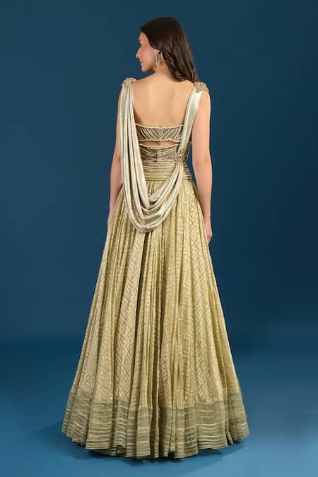 Tarun Tahiliani Gold Jade Skirt Bustier Set 
