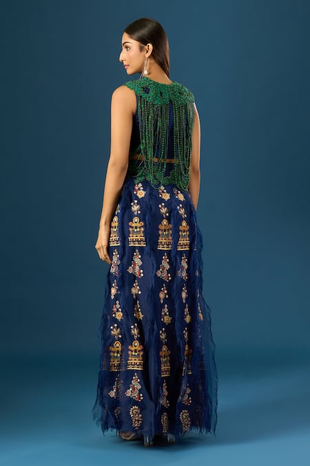 Anamika Khanna Indigo Fringe Skirt Set 