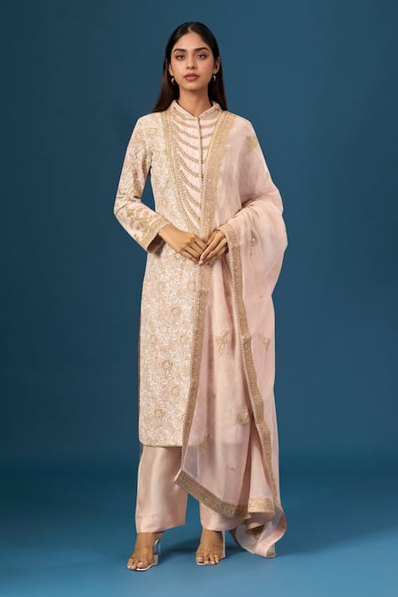 Anamika Khanna Embroidered Baby Pink Kurta Set 