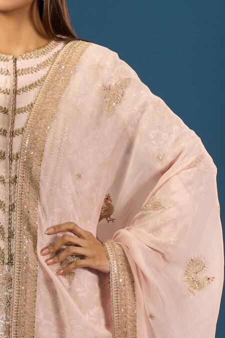 Buy_Anamika Khanna_Pink Sequins, Embroidery Round Neck Baby Kurta Set 