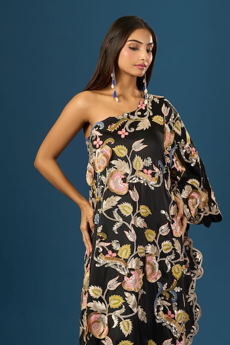 Anamika Khanna_Black Embroidery Asymmetric Skirt Set _Online_at_Aza_Fashions