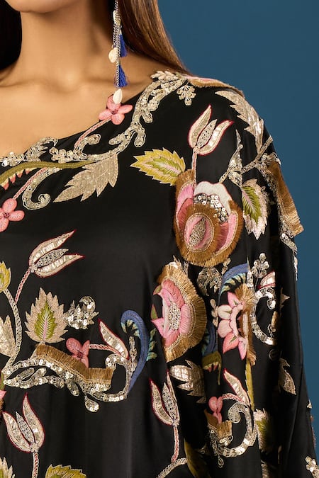 Buy_Anamika Khanna_Black Embroidery Asymmetric Skirt Set _Online_at_Aza_Fashions