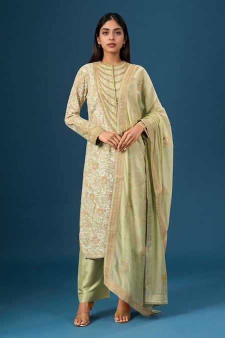 Anamika Khanna Teal Embroidered Kurta Set 