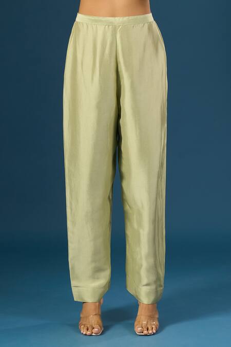 Anamika Khanna_Green Embroidery Round Neck Teal Kurta Set _Online_at_Aza_Fashions